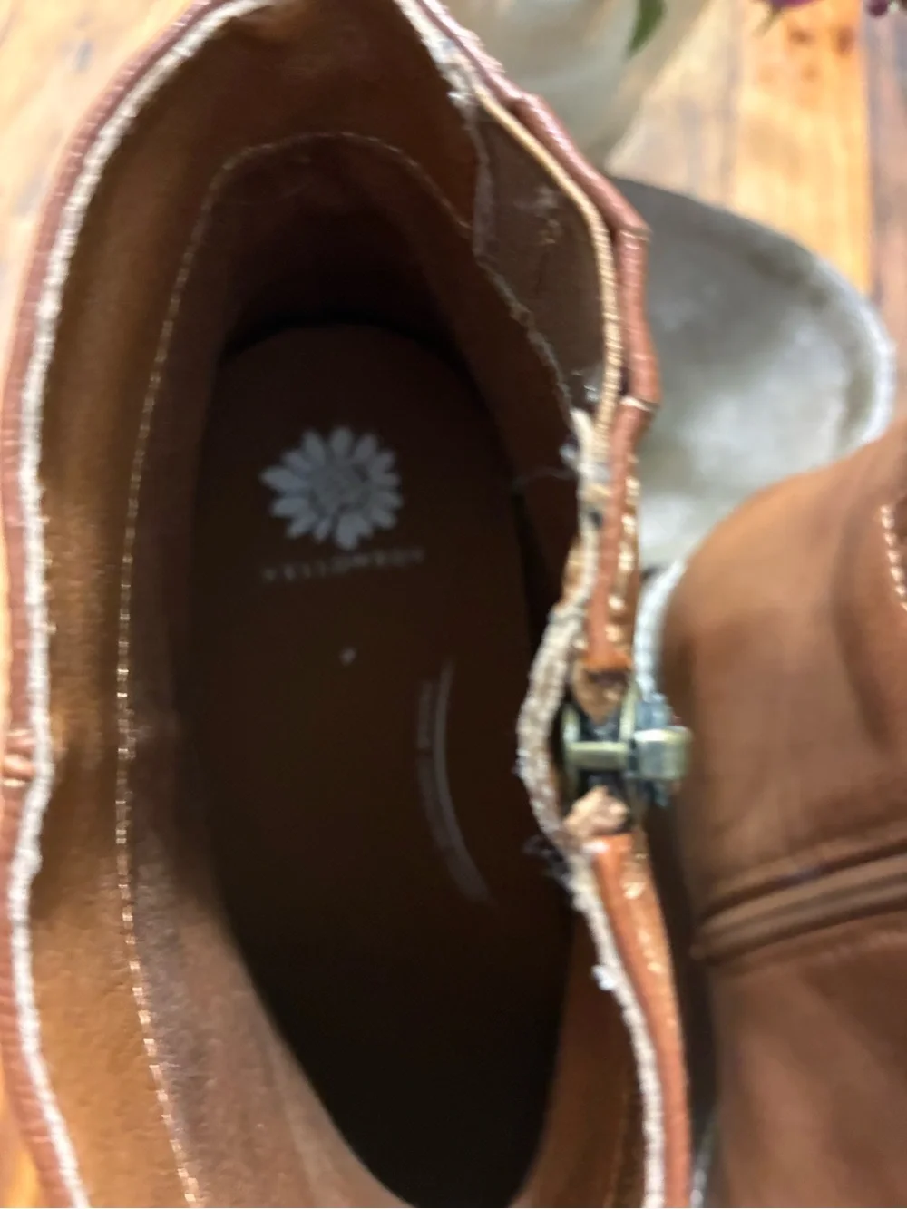 Yellow Box Cognac Wedge Ankle Boots with Side Zip size 9.5